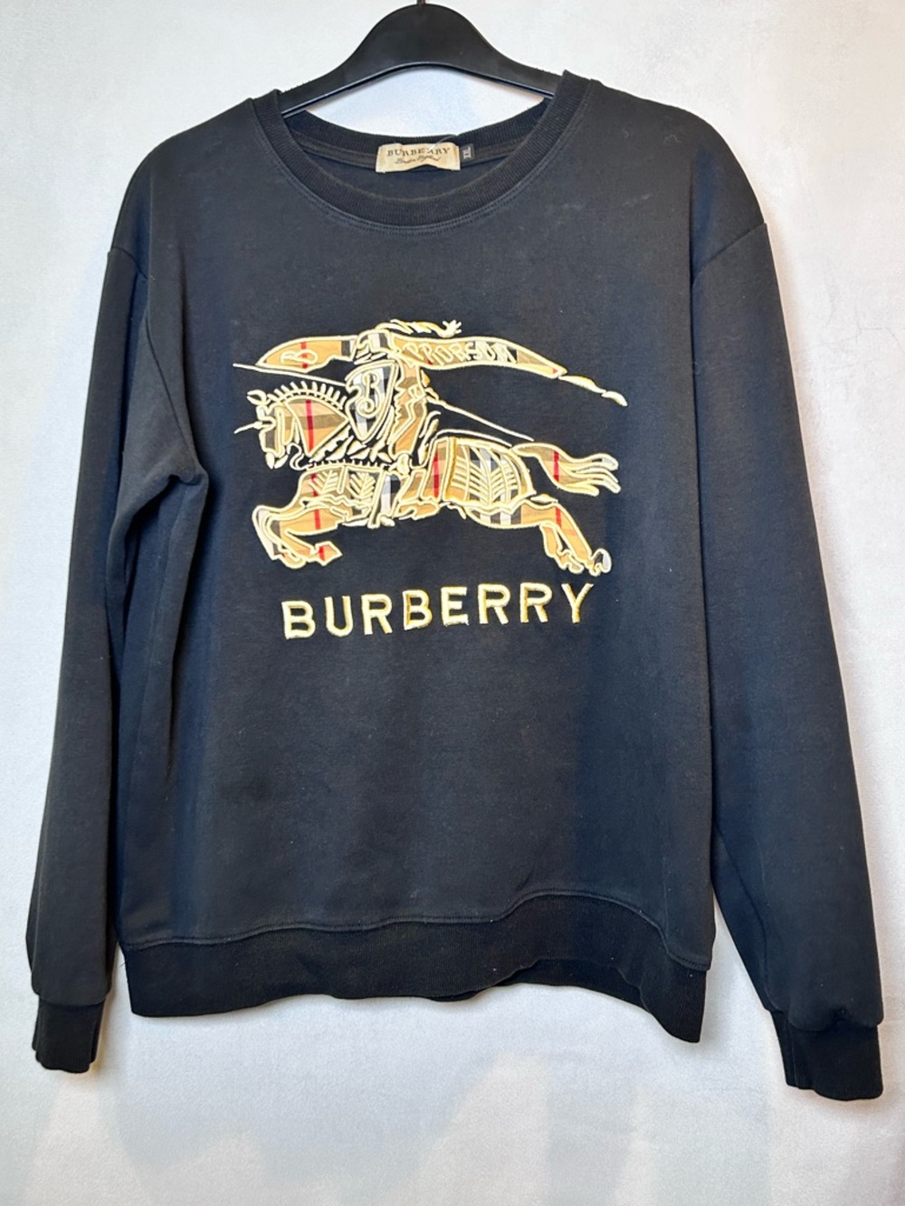 Burberry EKD Equestrian Knight Embroidered Logo Sweatshirt Black XXL (Fits S/M)